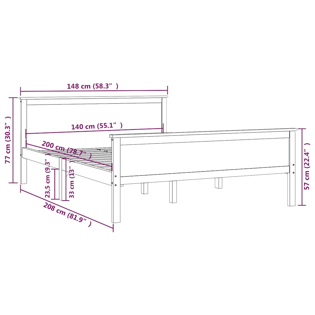 Bed Frame without Mattress Solid Wood Pine 140x200 cm