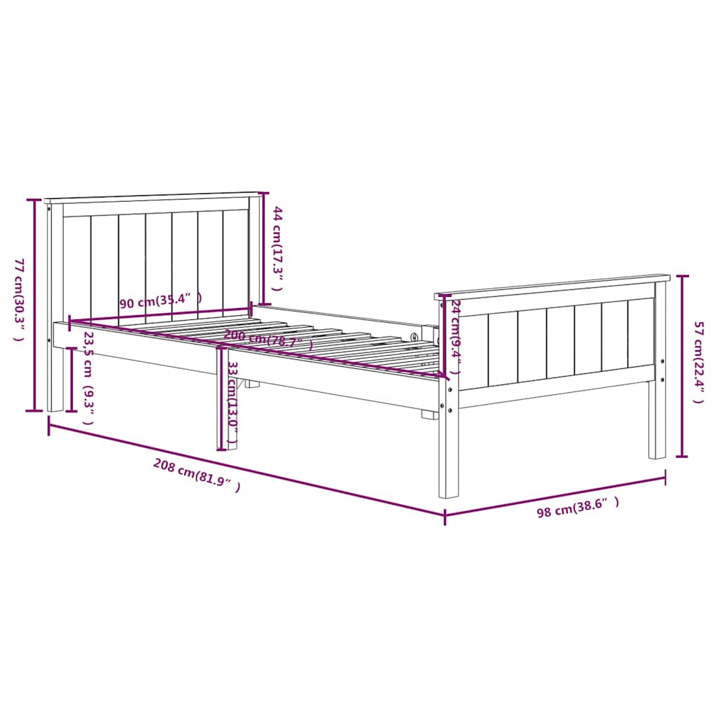 Bed Frame | Dark Brown | Solid pine wood, plywood | Single | Simple