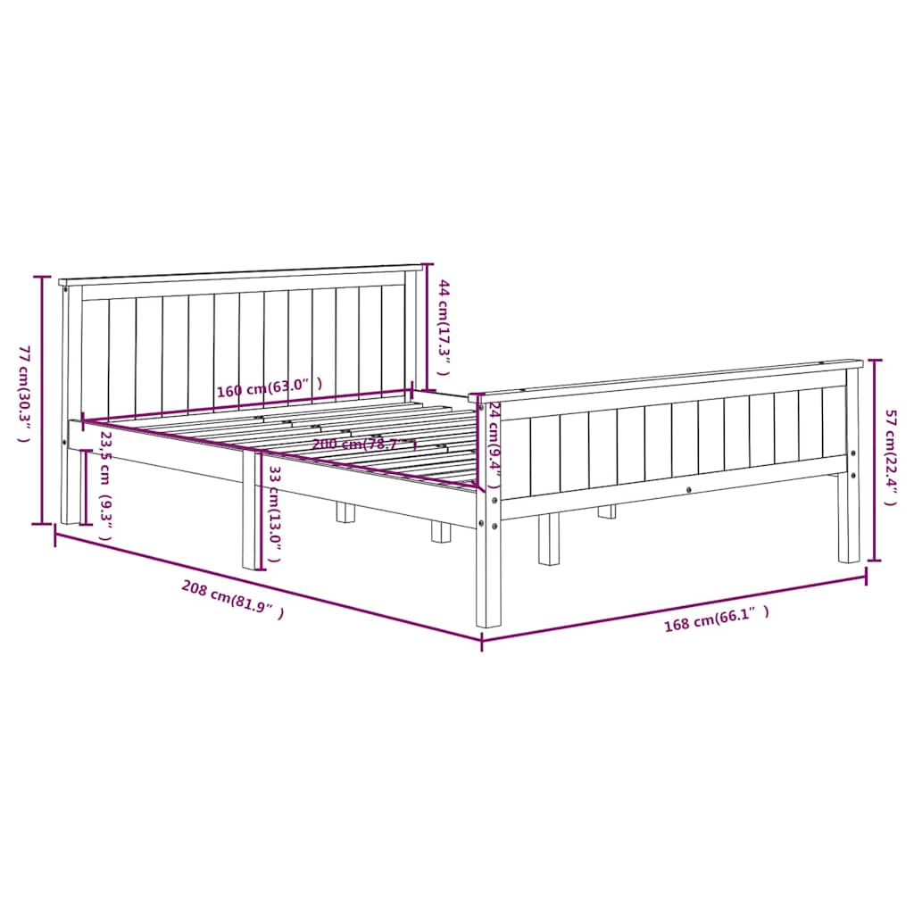 Bed Frame | Dark Brown | Solid Pine Wood, Plywood | Double | Sturdy