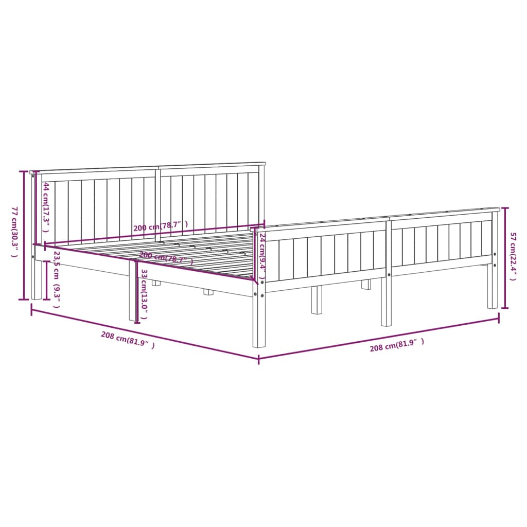 Bed Frame | Grey | Solid Pine Wood, Plywood | Double | Bed Frame