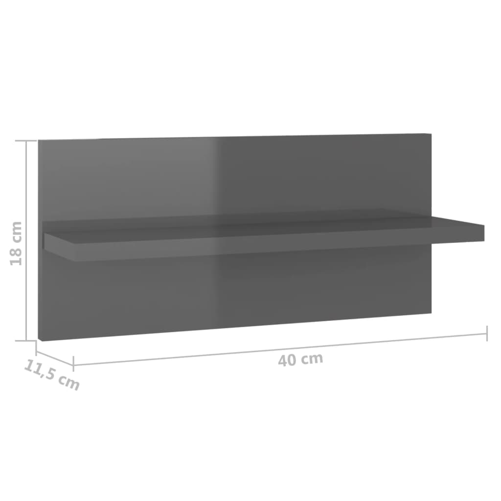 Wall Shelf | Set of 4 | High gloss grey | Engineered wood | Small