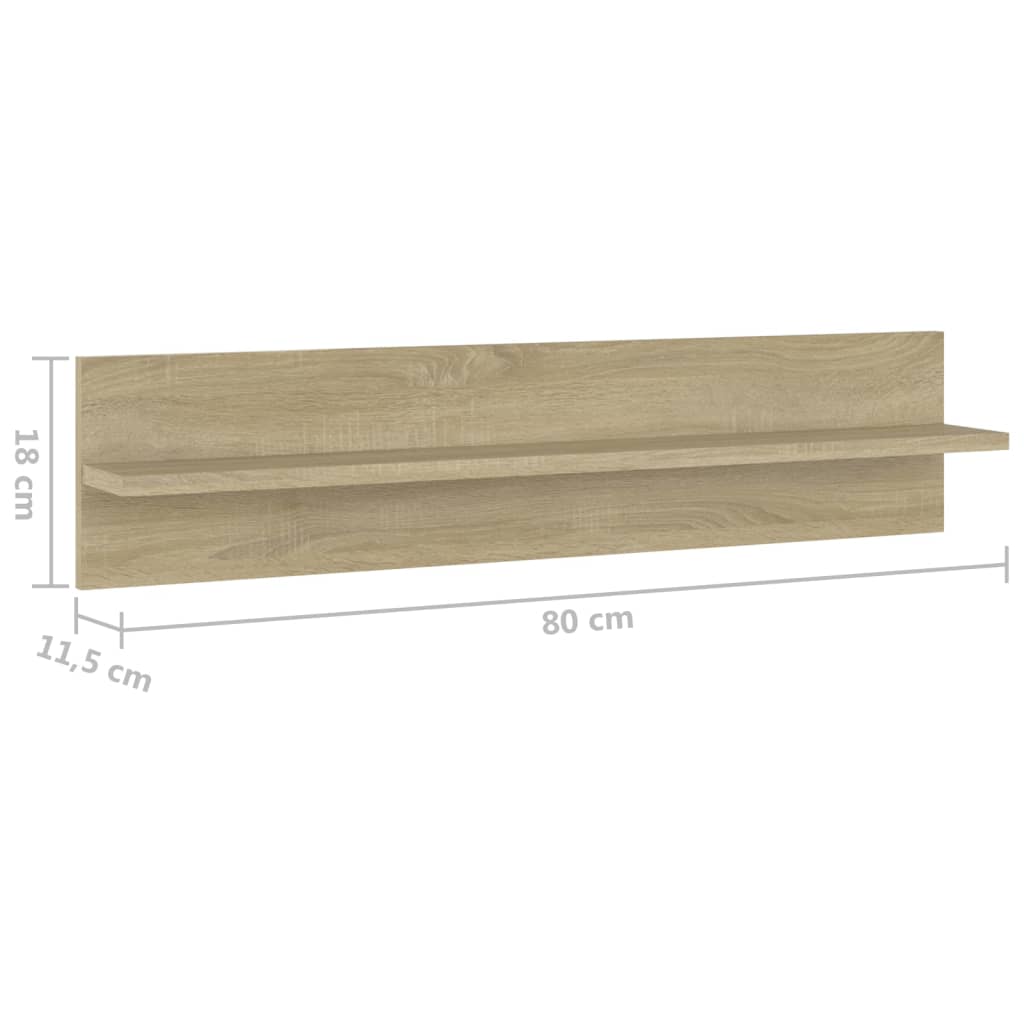 Wall Shelf 2 pcs Sonoma Oak 80x11.5x18 cm Engineered Wood