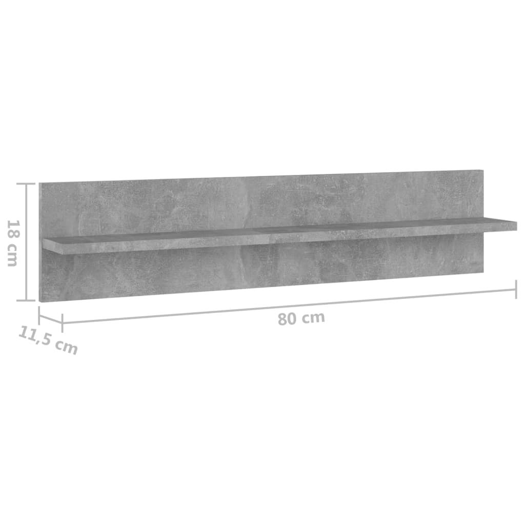 Wall Shelf 2 pcs Concrete Grey 80x11.5x18 cm Engineered Wood