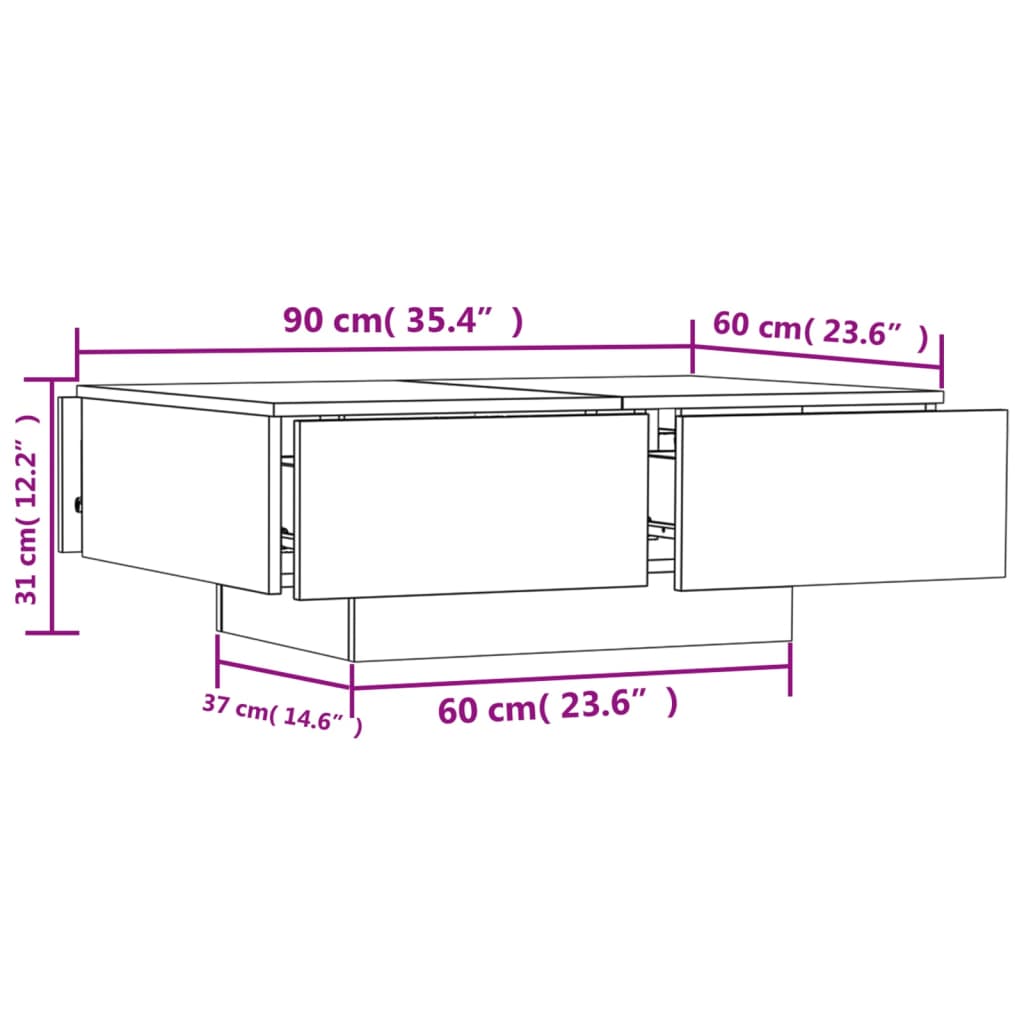 Coffee Table | Concrete Grey | Engineered Wood | 90 x 60 x 31 cm