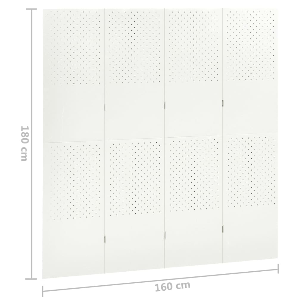 vidaXL 4-Panel Room Divider White 63"x70.9" Steel