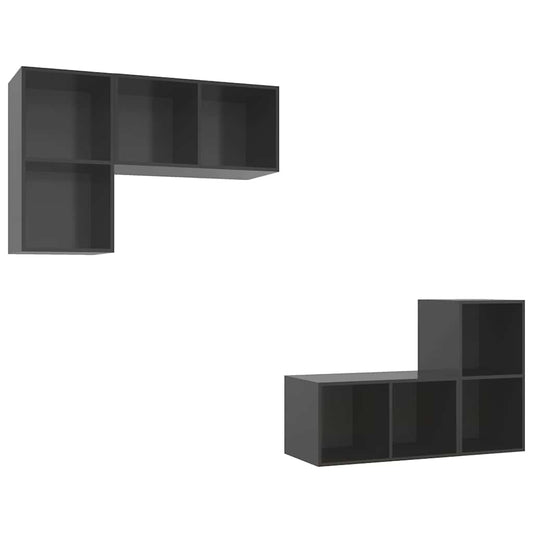 TV Cabinet | Set of 4 | High gloss grey | Engineered wood | Standard