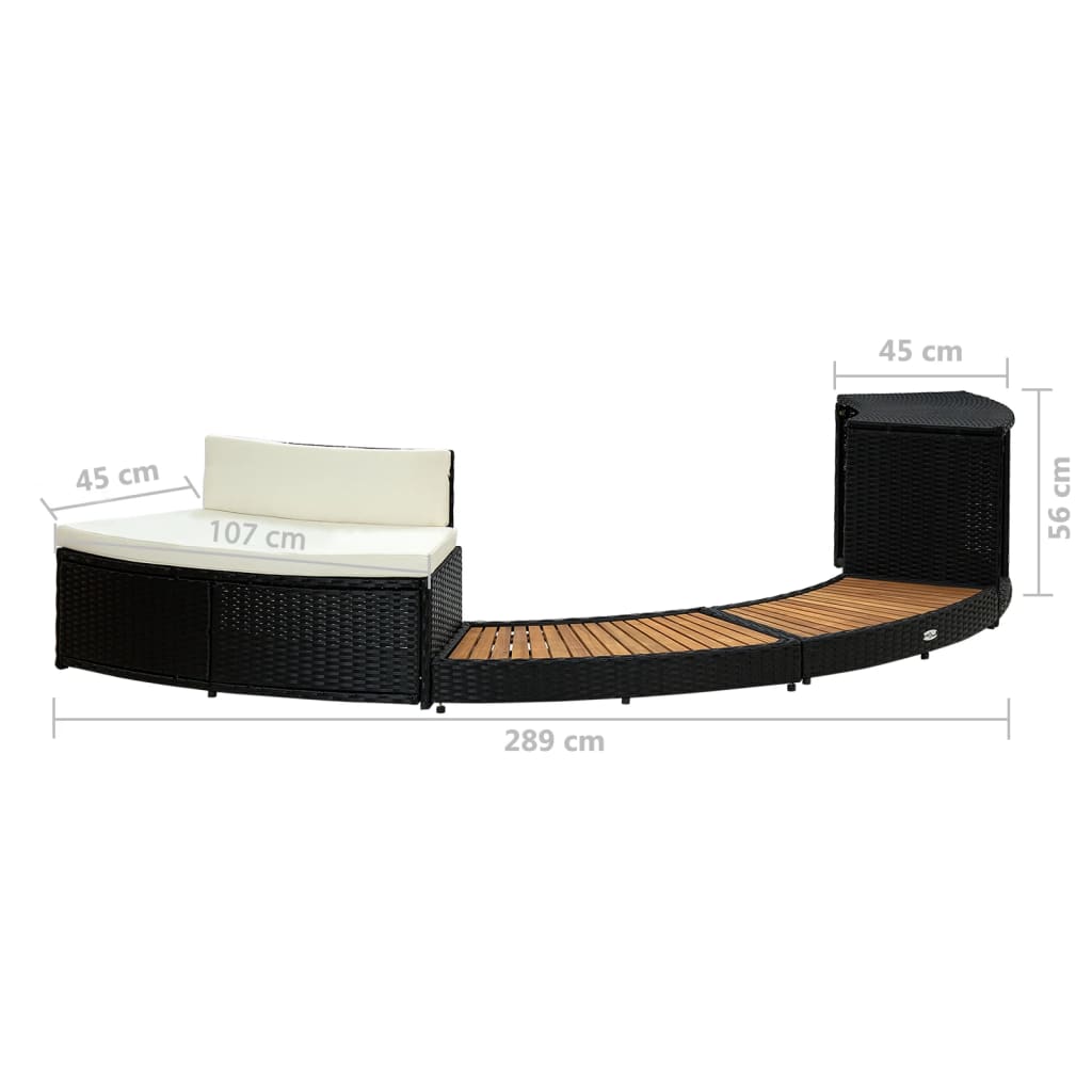 Spa Surround | Black | Solid acacia wood, poly rattan, steel | Large