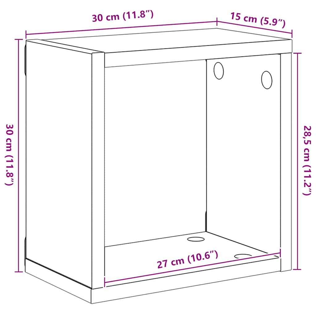 Cube Shelf | Set of 6 | Sonoma oak | Engineered wood | 30x15x30 cm
