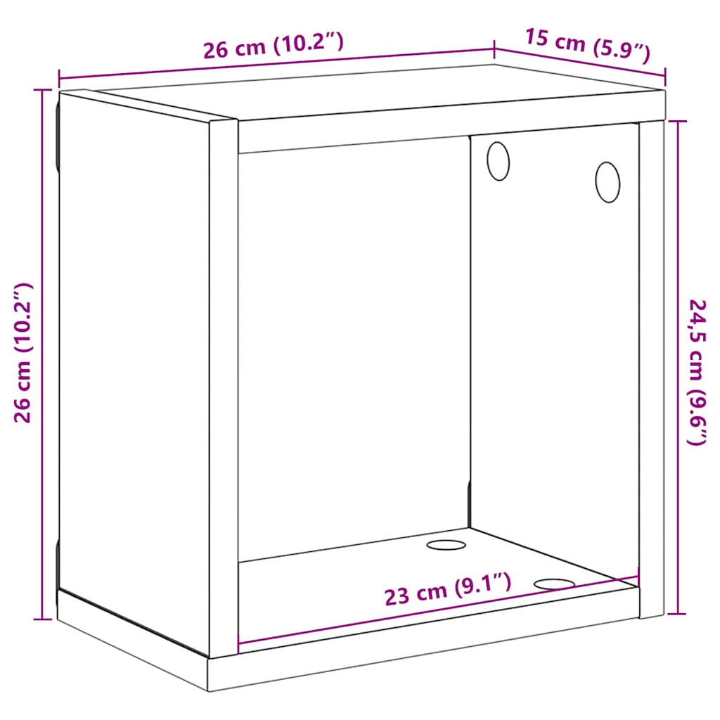 Wall Cube Shelves 2 pcs White 26x15x26 cm