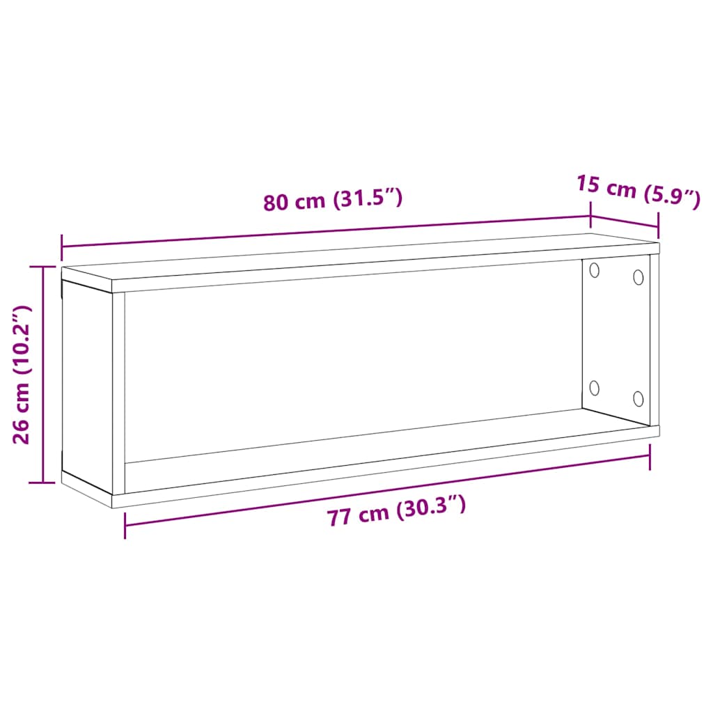 Wall Shelf | Set of 4 | Sonoma oak | Engineered wood | 80x15x26.5 cm