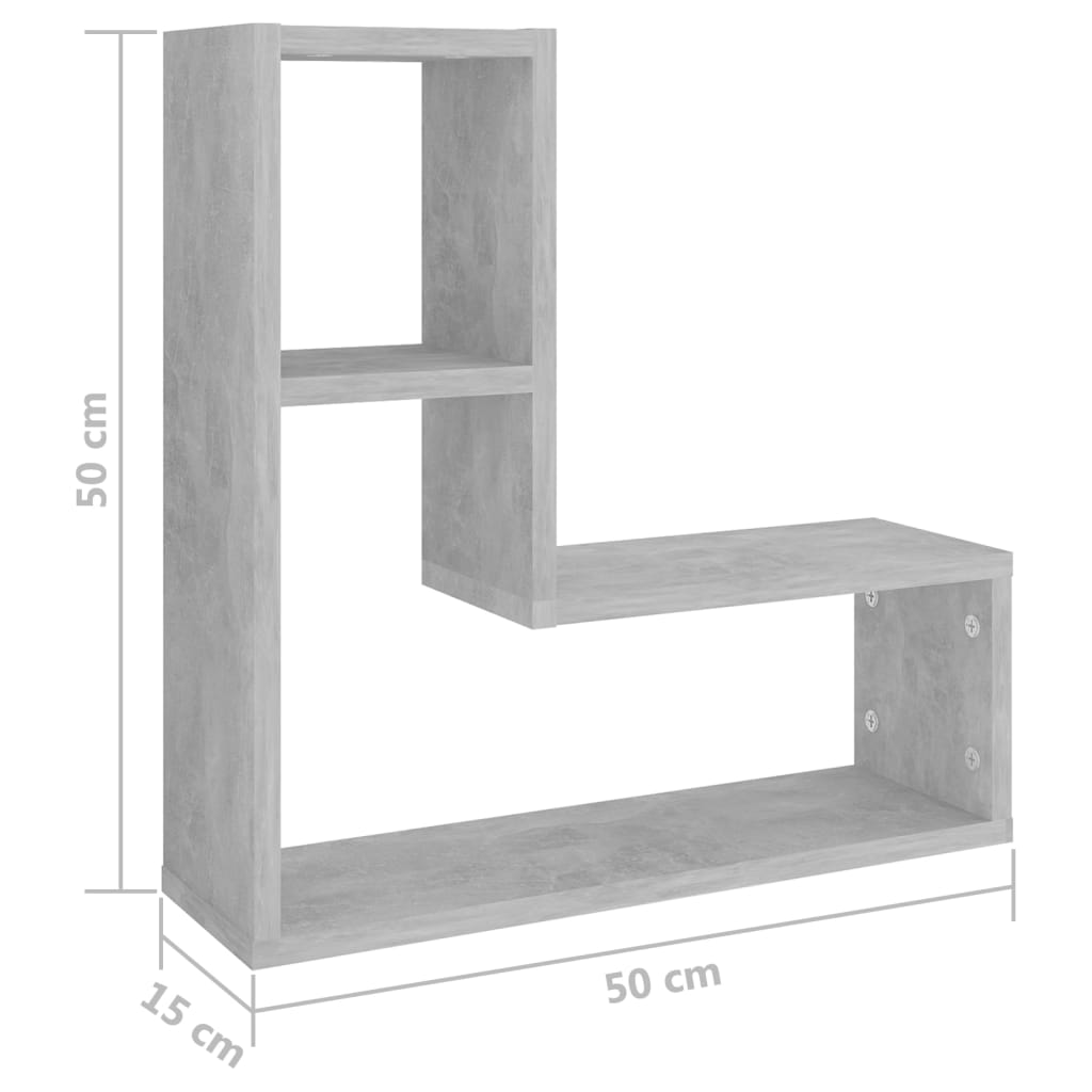 Wall Shelf | Set of 2 | Concrete grey | Engineered wood | 50 x 15 x 50 cm