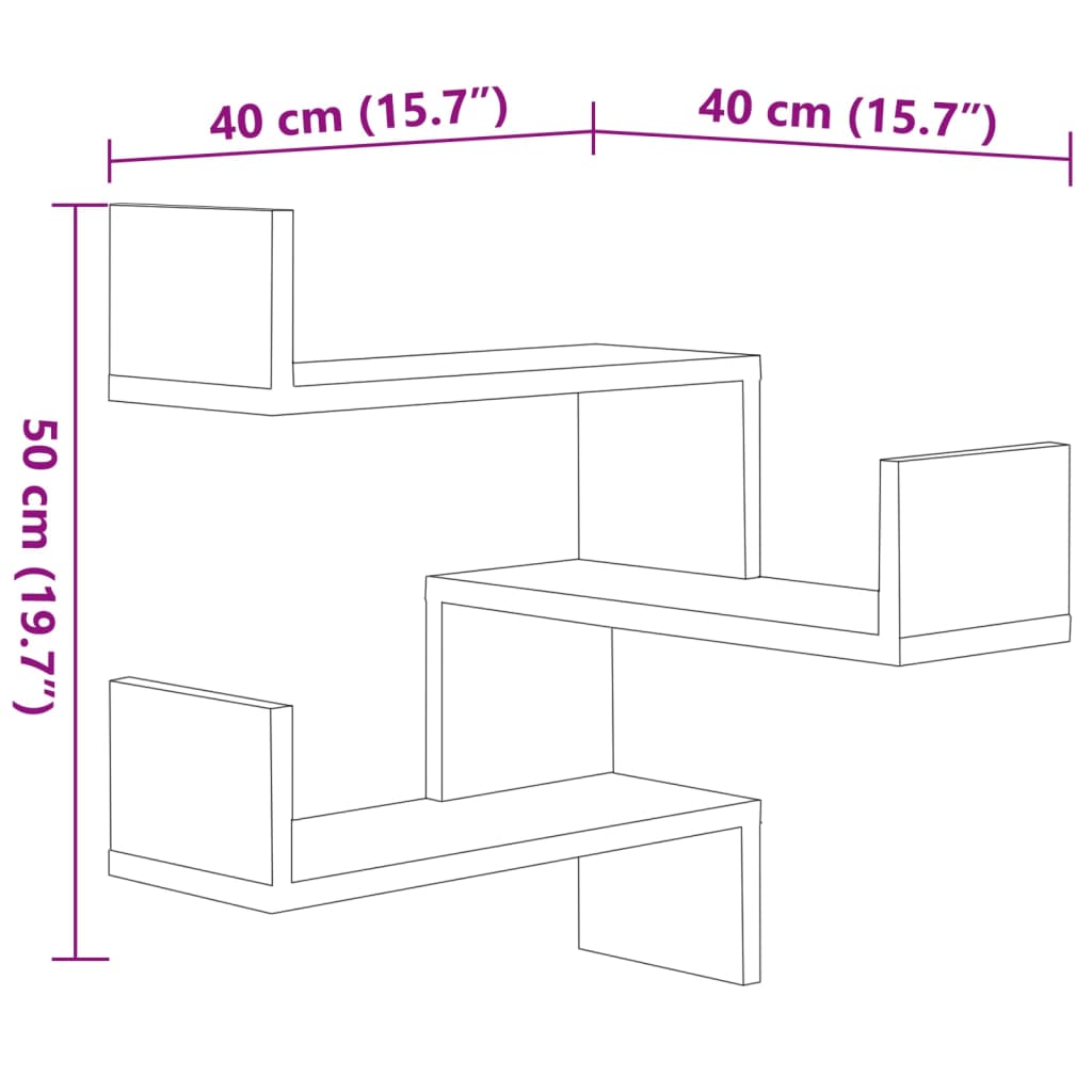 807230 vidaXL Wall Corner Shelves 2 pcs Sonoma Oak 40x40x50 cm Engineered Wood