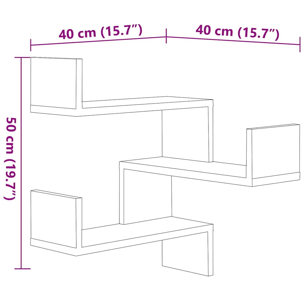 807230 vidaXL Wall Corner Shelves 2 pcs Sonoma Oak 40x40x50 cm Engineered Wood