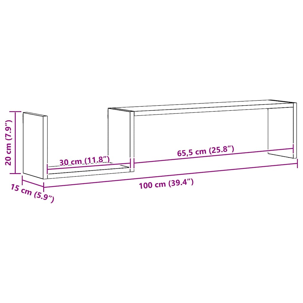 Wall Shelf | Set of 2 | Sonoma Oak | Engineered wood | 100x15x20 cm