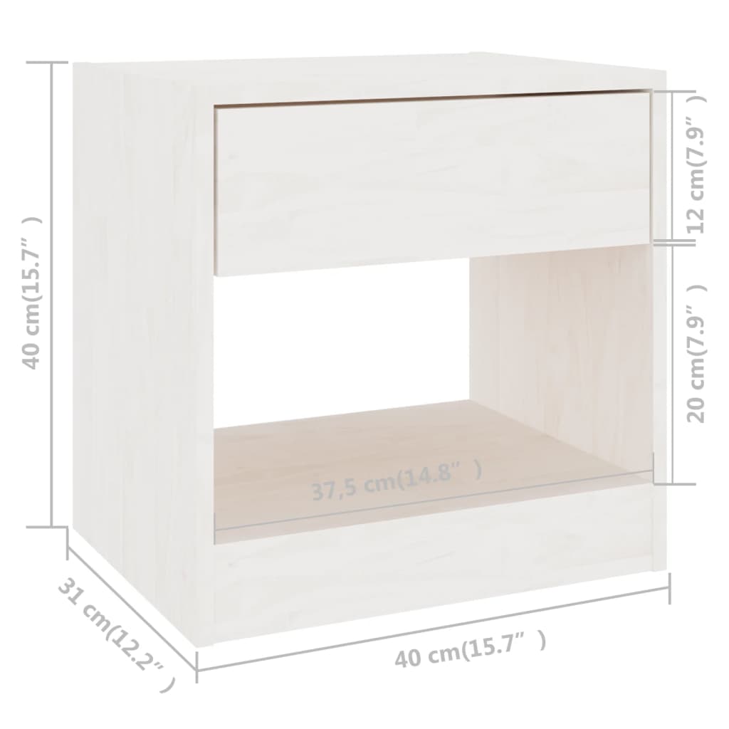 Bedside Cabinet | White | Solid Pinewood | Compact | Bedside Cabinet