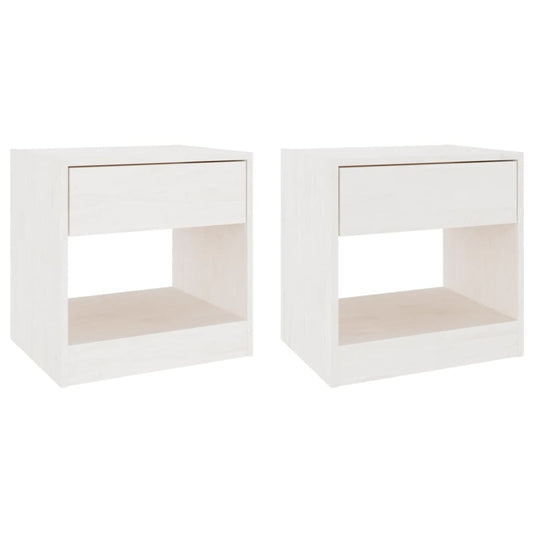 Bedside Cabinet | Set of 2 | White | Solid pinewood | Small