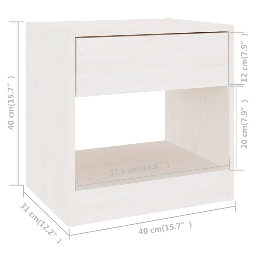 Bedside Cabinet | Set of 2 | White | Solid pinewood | Small