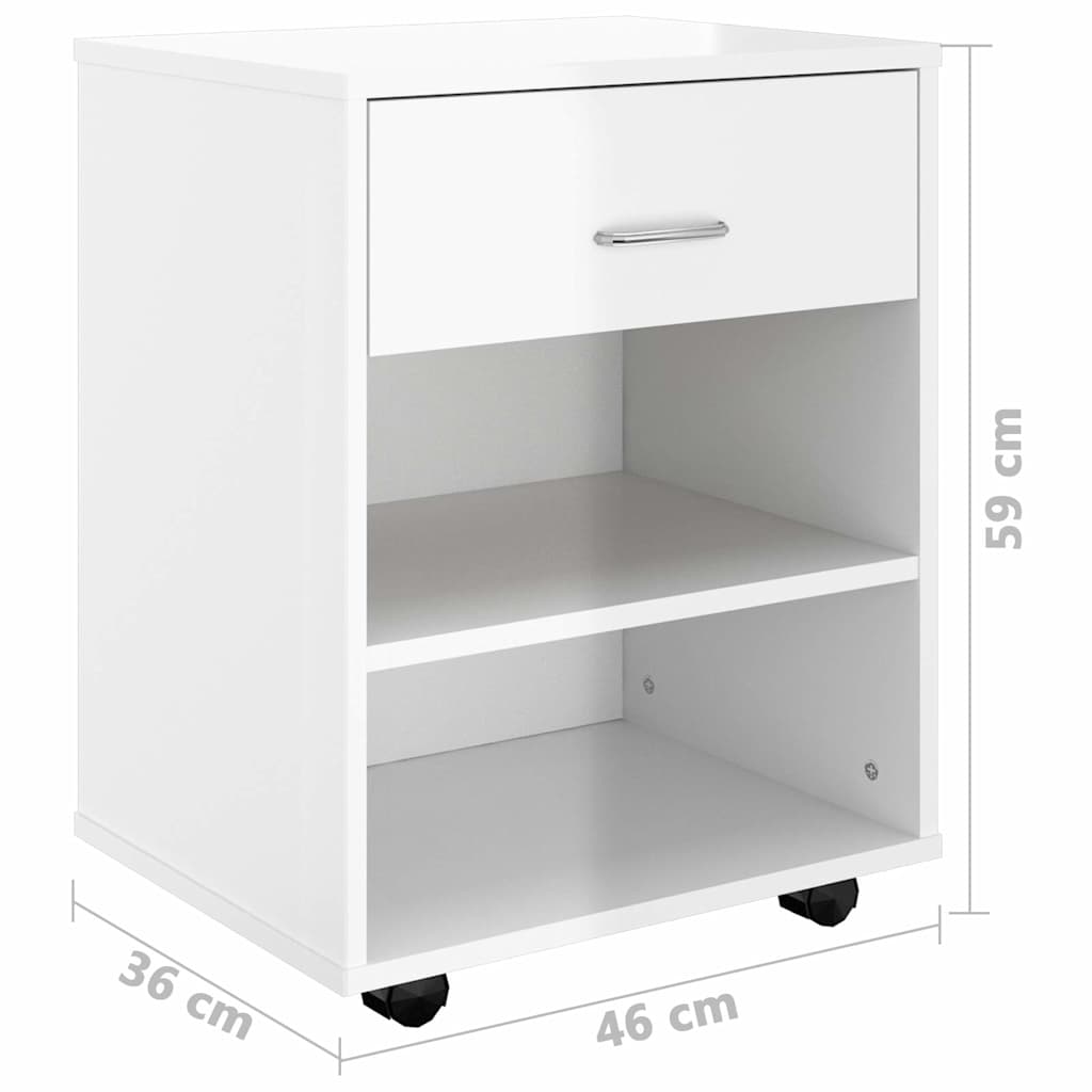Rolling Cabinet High Gloss White 46x36x59 cm Engineered Wood