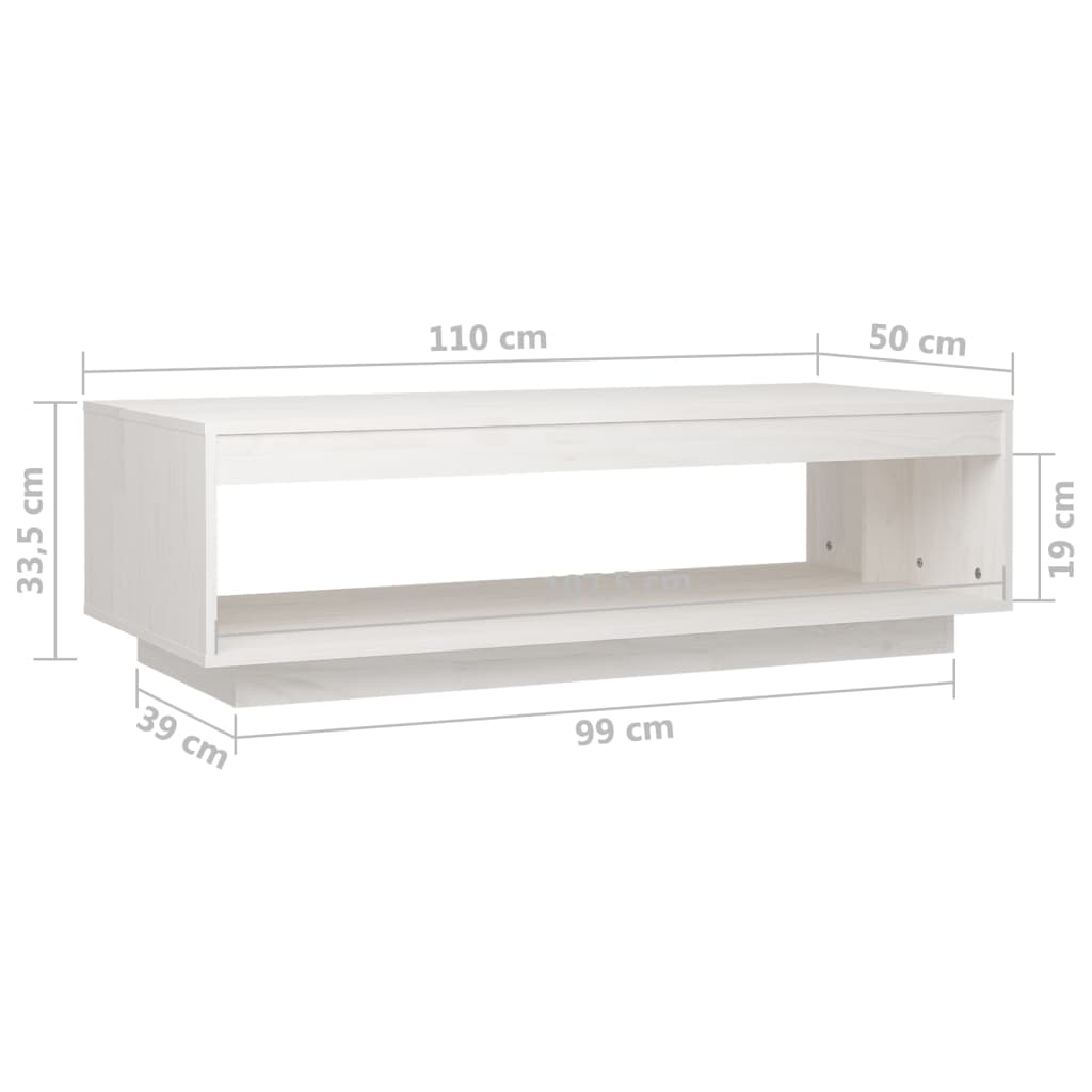 Coffee Table White 110x50x33.5 cm Solid Pinewood