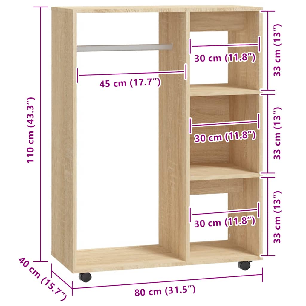 Wardrobe Sonoma Oak 80x40x110 cm Engineered Wood