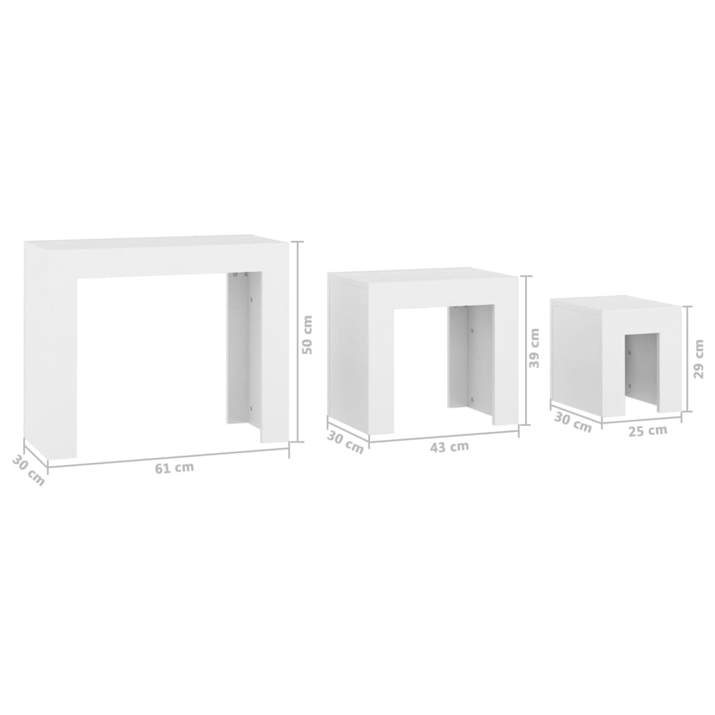 Nesting Coffee Table | Set of 3 | White | Engineered wood | Various