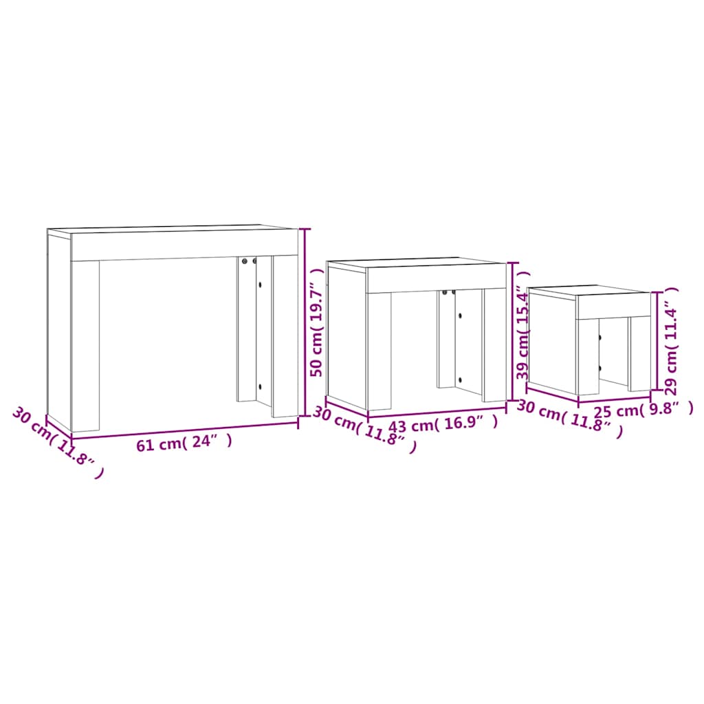 Nesting Coffee Table | Set of 3 | Sonoma oak | Engineered wood