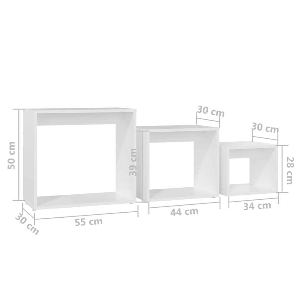 Nesting Table | Set of 3 | White | Engineered wood | Small | Stackable