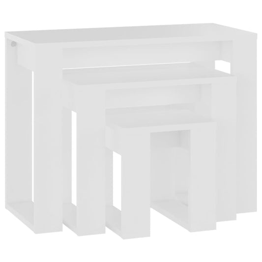 Nesting Table | Set of 3 | White | Engineered wood | Small | Stackable