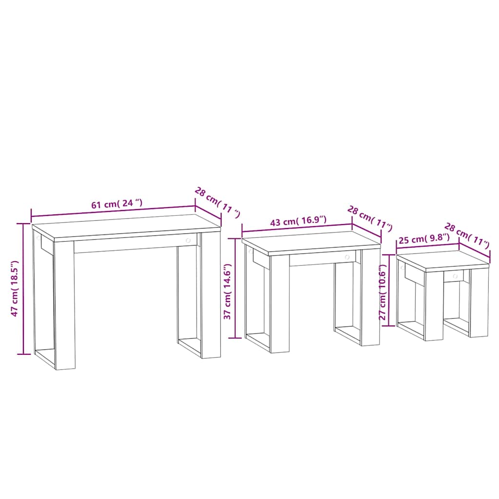 Nesting Table | Set of 3 | Sonoma Oak | Engineered Wood | Medium