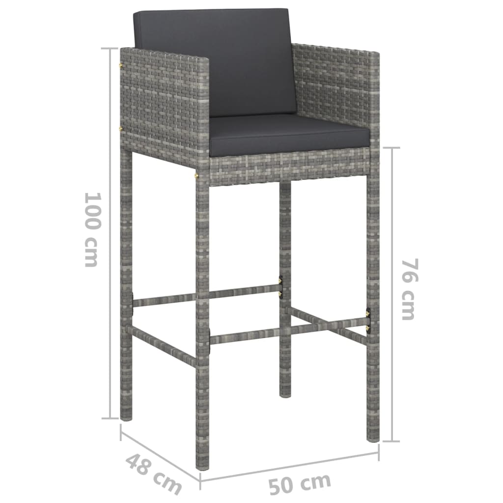 Bar Stools with Cushions 2 pcs Grey Poly Rattan