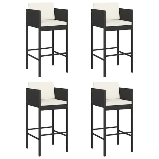 Bar Stools 4 pcs with Cushions Black Poly Rattan