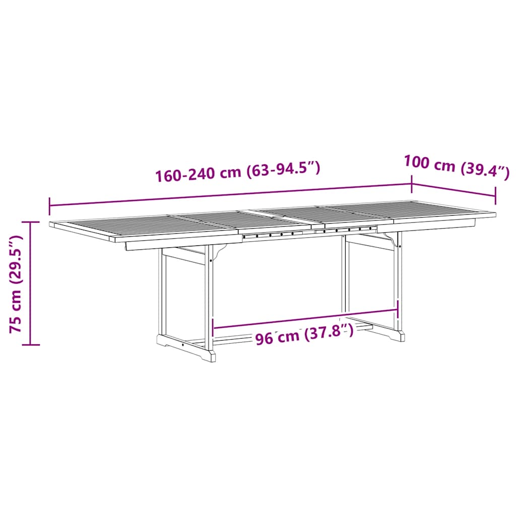 Garden Dining Table (160-240)x100x75 cm Solid Acacia Wood