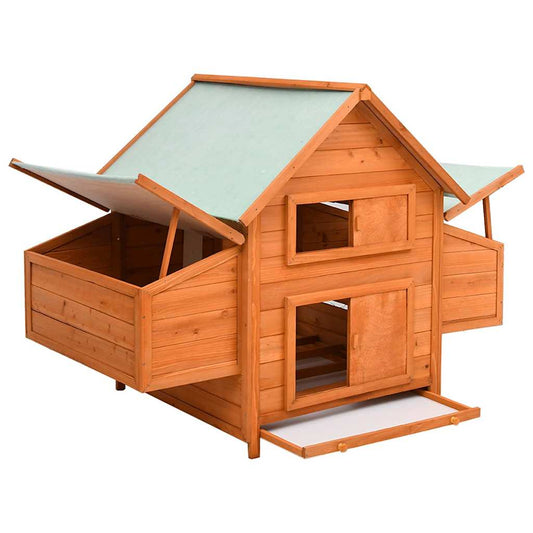 Chicken Coop | Brown with Green Roof | Solid Firwood with MDF Roof