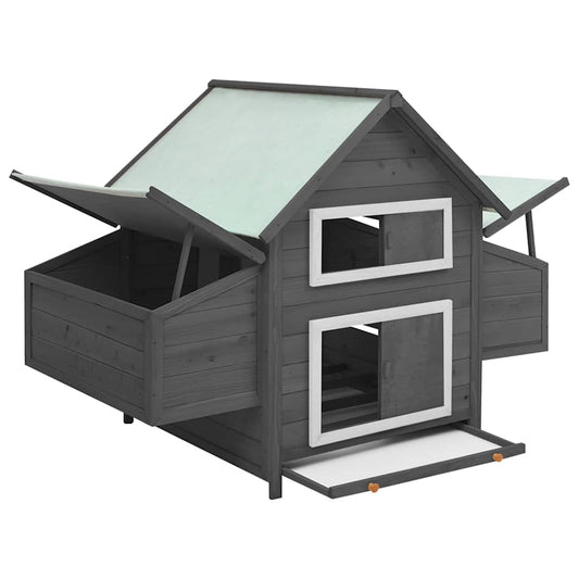 Chicken Coop | Grey and White | Solid Firwood | 150x96x110 cm | Durable