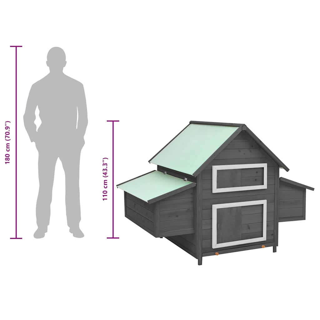 Chicken Coop | Grey and White | Solid Firwood | 150x96x110 cm | Durable