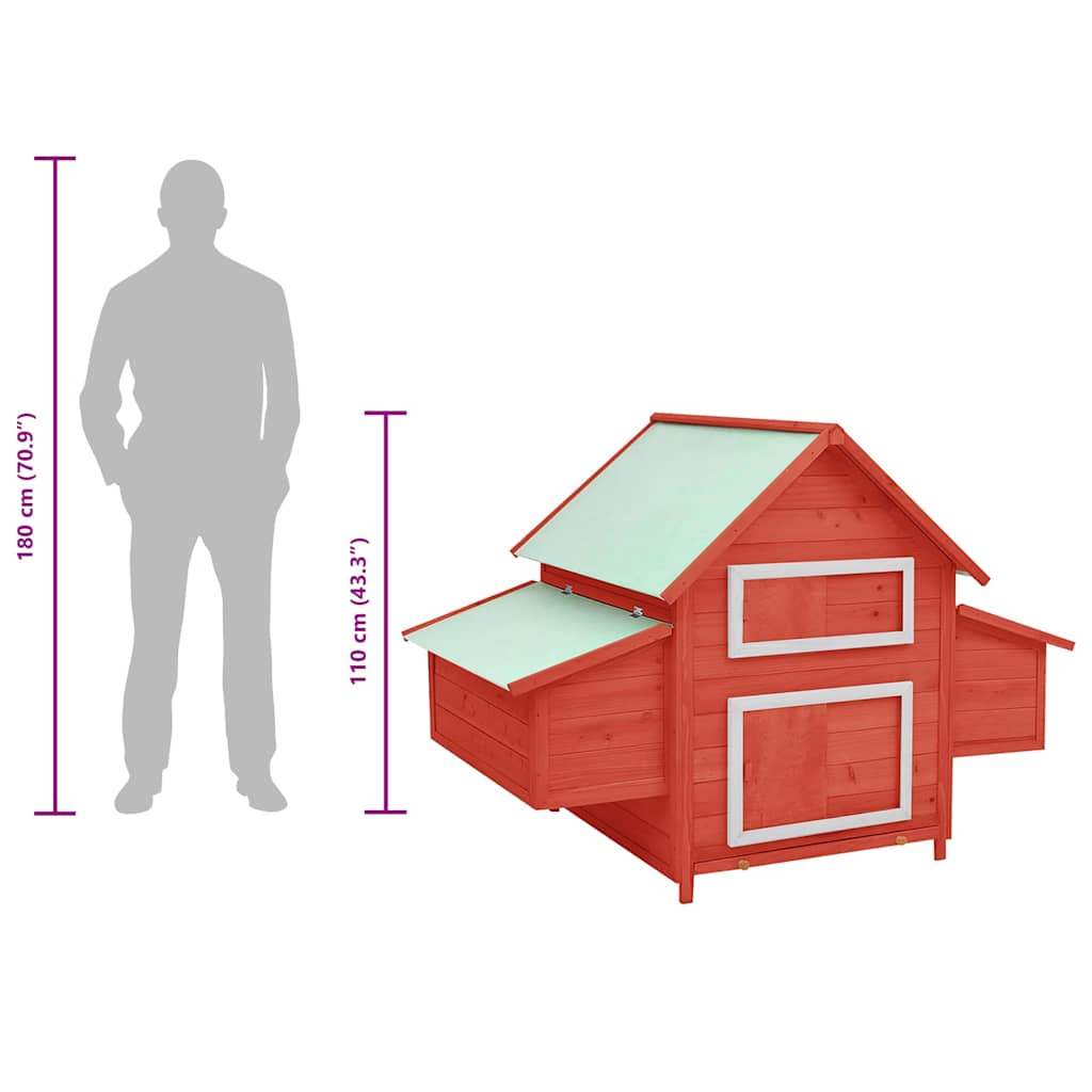 Chicken Coop | Red and White | Solid firwood | 150x96x110 cm