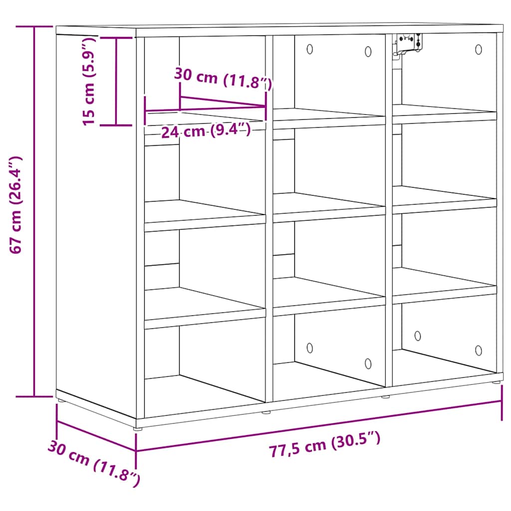 Shoe Cabinet 77.5 x 30 x 67 cm Engineered Wood Sonoma Oak