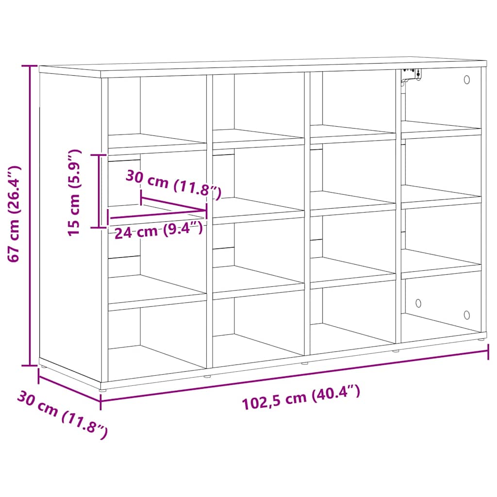 Shoe Cabinet 103 x 30 x 67 cm Engineered Wood Sonoma Oak
