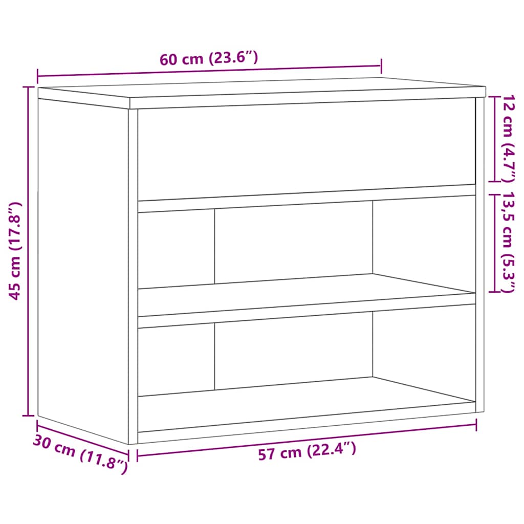 808738 vidaXL Shoe Bench White 60x30x45 cm Engineered Wood