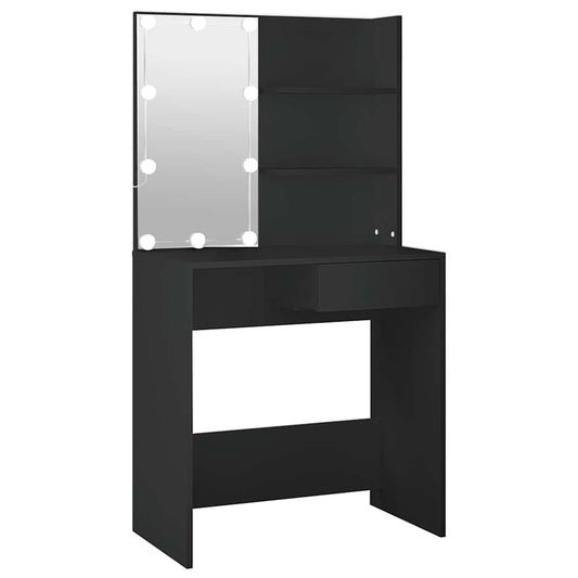 Dressing Table with LED Black 74.5x40x141 cm
