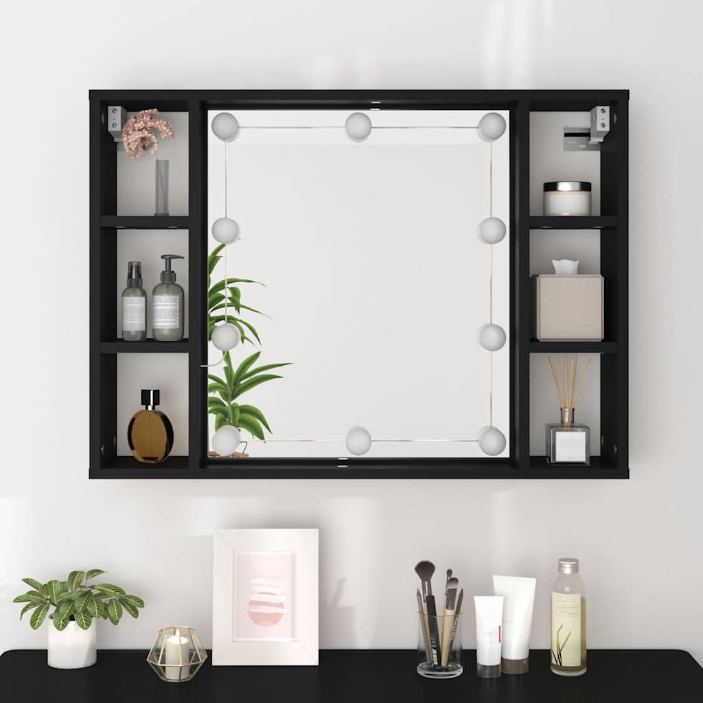 Mirror Cabinet with LED Black 76x15x55 cm