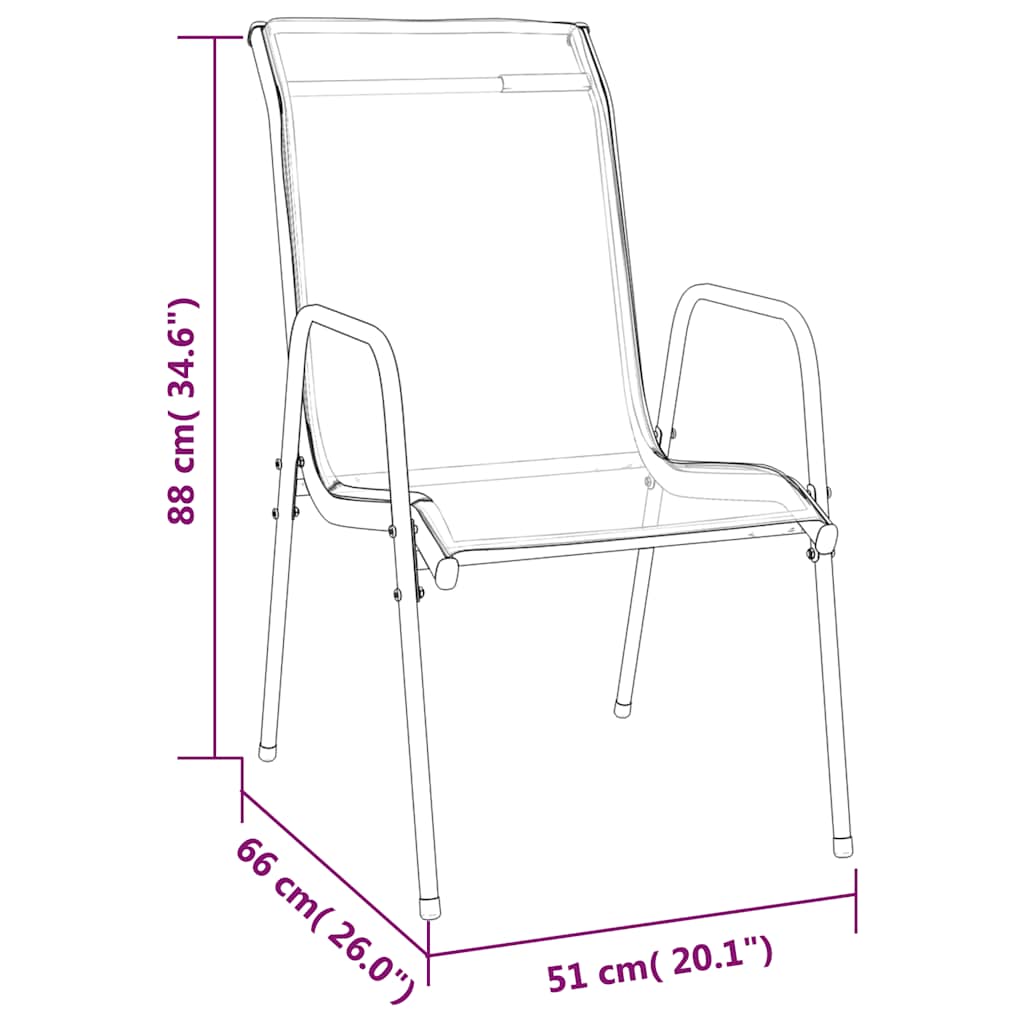 Garden Chair | Set of 6 | Black and anthracite | Steel, Textilene | Large