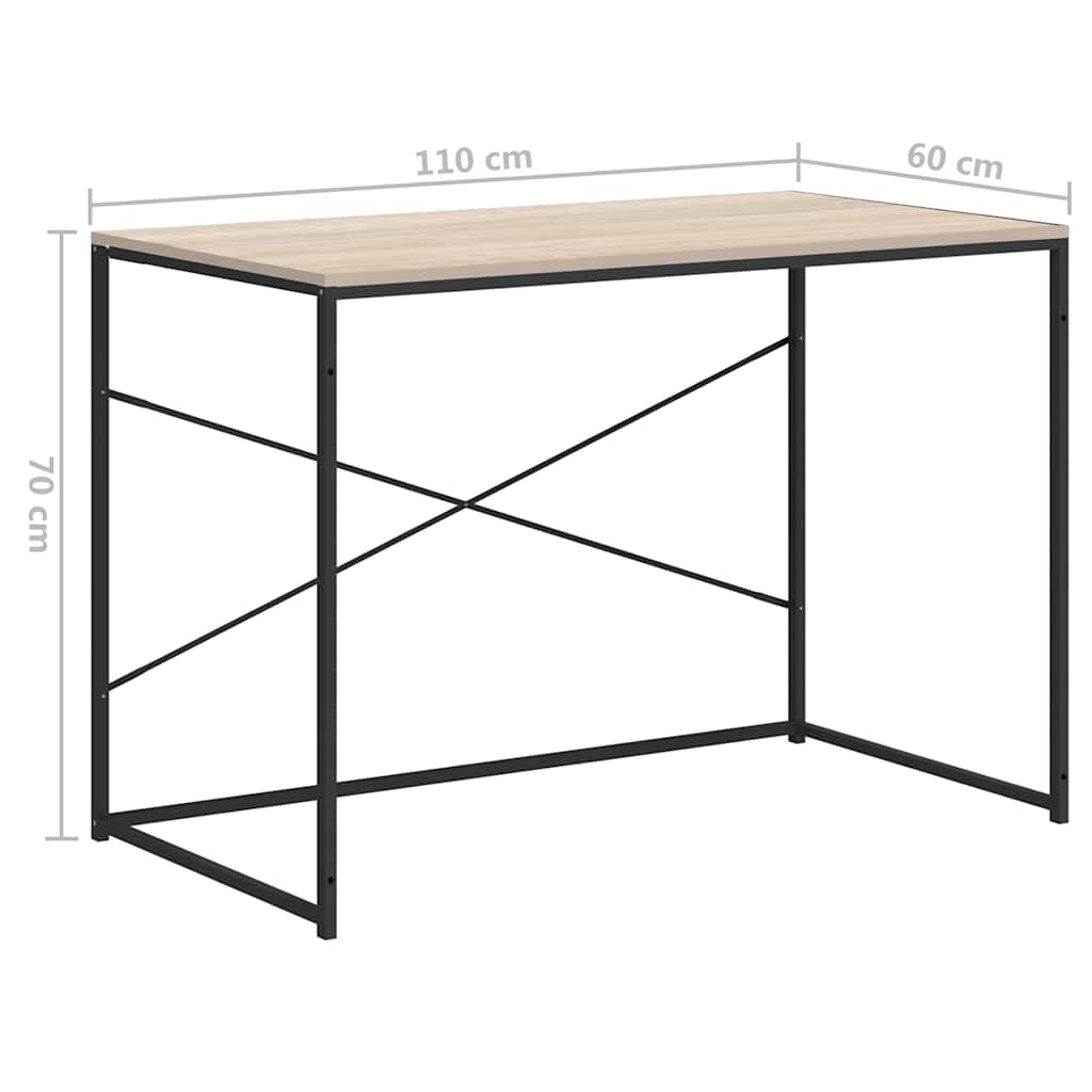 Computer Desk Black and Oak 110x60x70 cm Engineered Wood