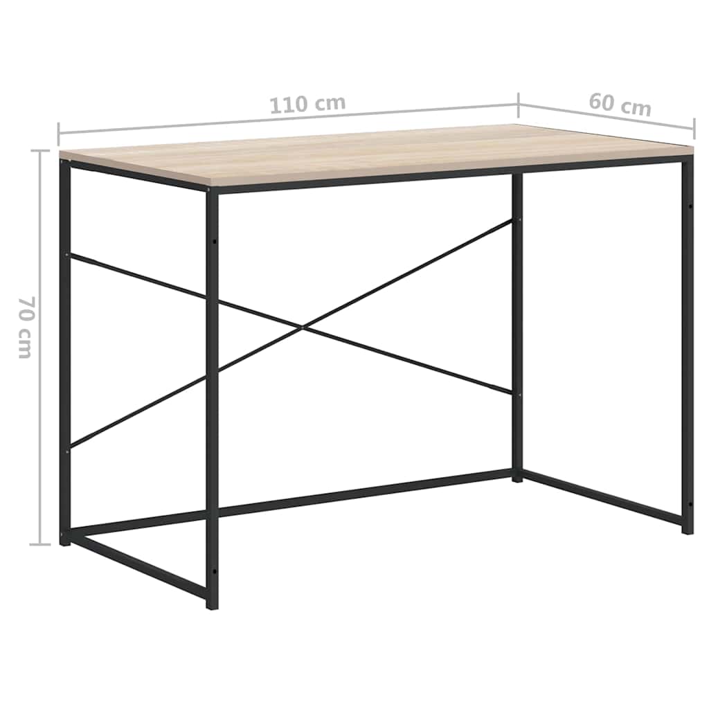 Computer Desk | Black and Oak | Engineered Wood and Powder-Coated Metal