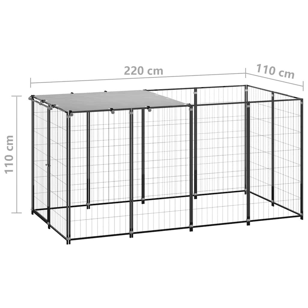 Dog Kennel Black 2.42 m² Steel