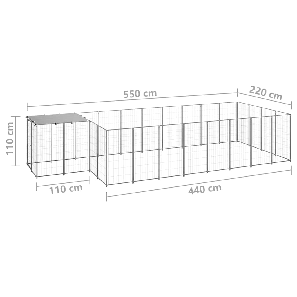 Dog Kennel | Silver | Powder-Coated Steel, Polyethylene | Large | Durable