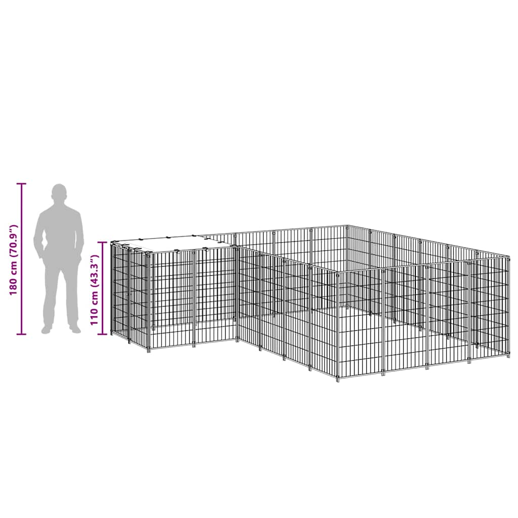 Dog Kennel | Silver | Powder-Coated Steel | Large | Durable | Dog Kennel
