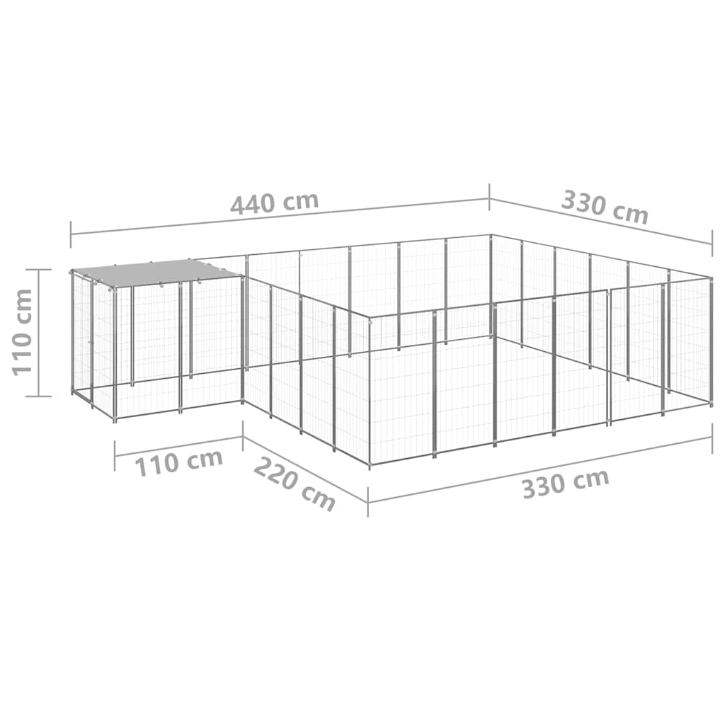 Dog Kennel | Silver and Silver Grey | Powder-coated steel | 12.1 m²