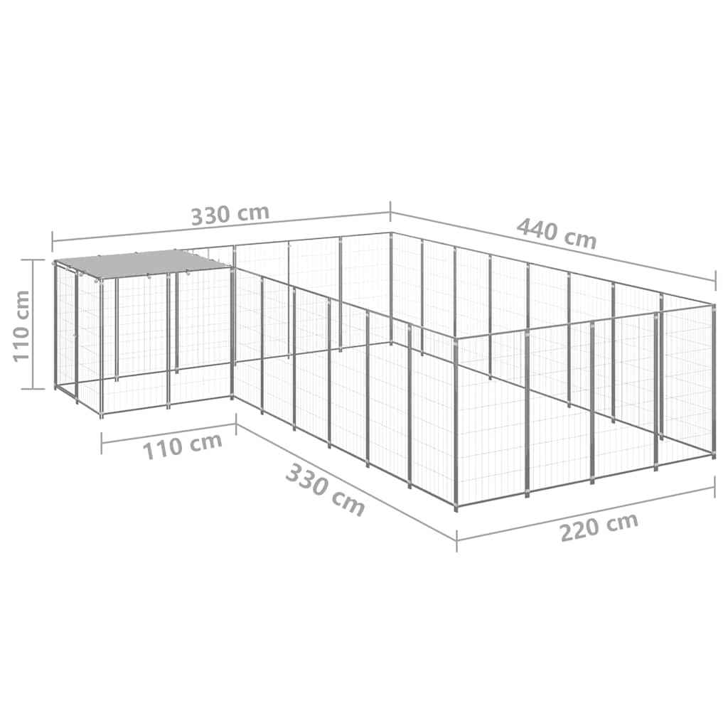 Dog Kennel | Silver | Powder-Coated Steel | Large | Durable | Dog Kennel