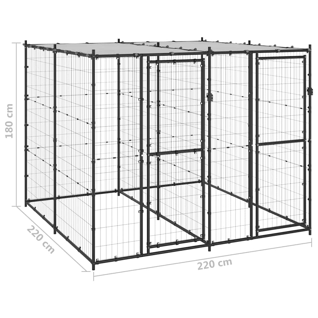 Outdoor Dog Kennel Steel with Roof 4,84 m²